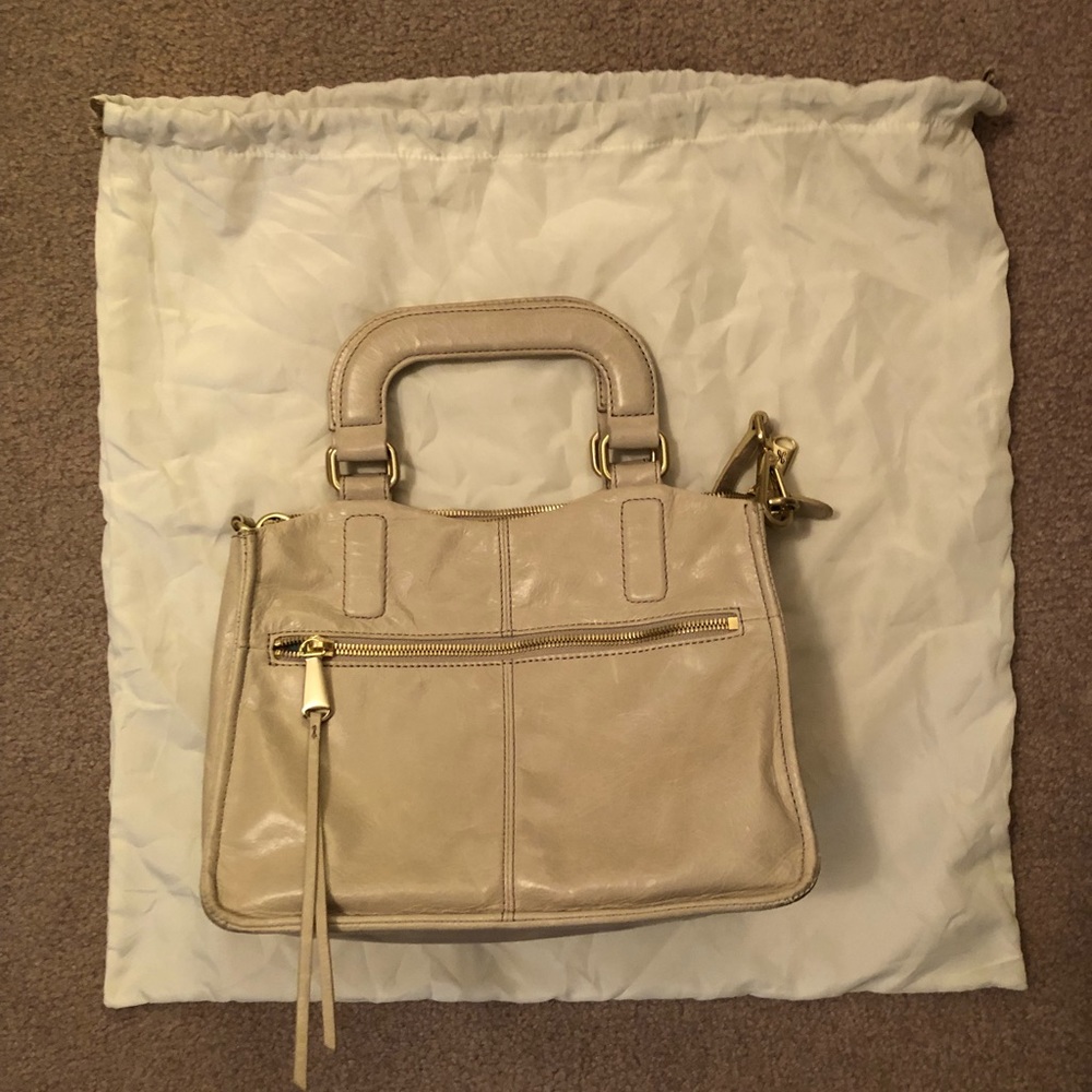 HOBO Adley linen top handle crossbody leather bag